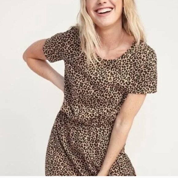 Old Navy Brown Leopard Print Short Sleeve T Shirt Dress, XL, NWT, Casual - Picture 2 of 7